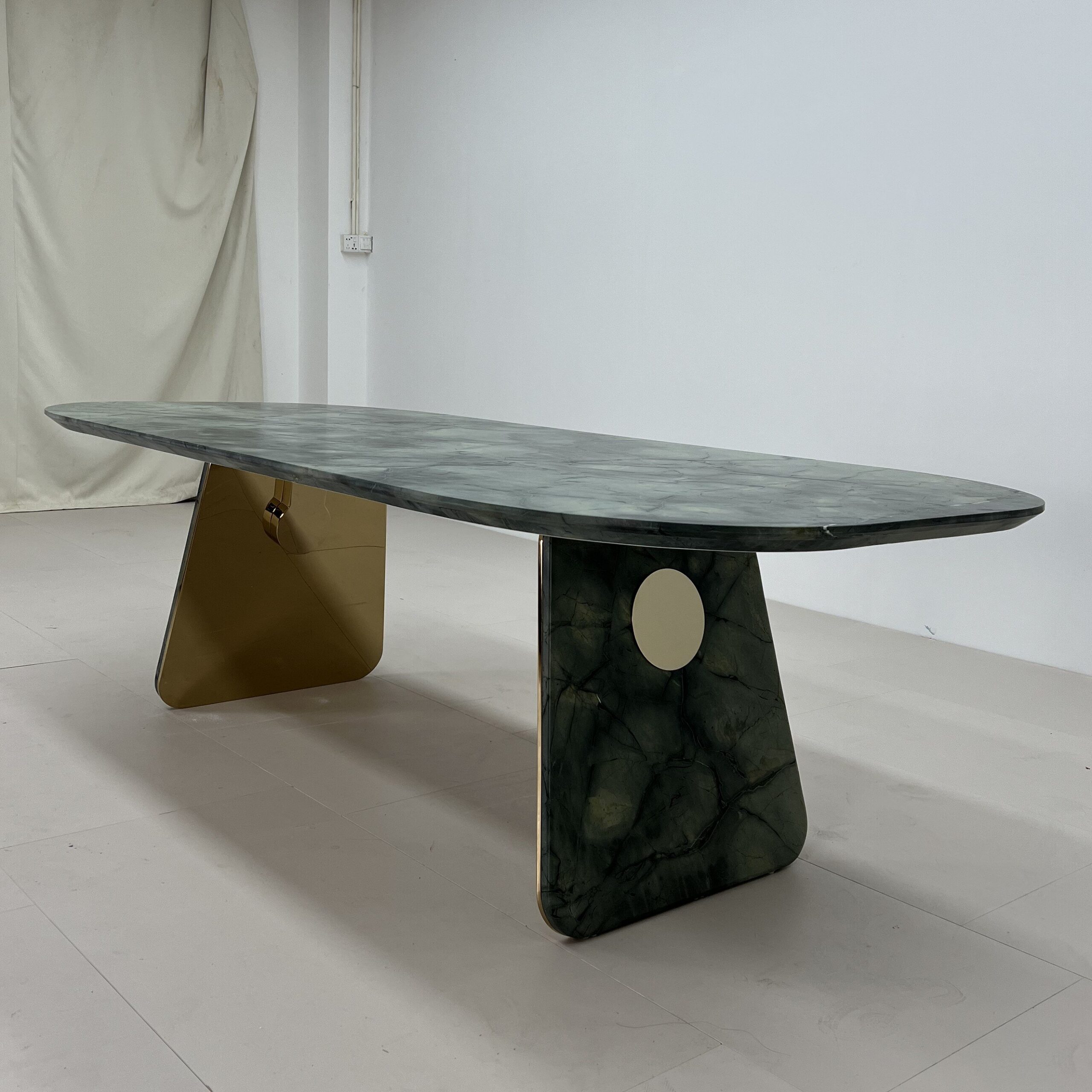 2.2m Green Nature Marble Golden Stainless Steel Dining Table MJ180 - 图片 4