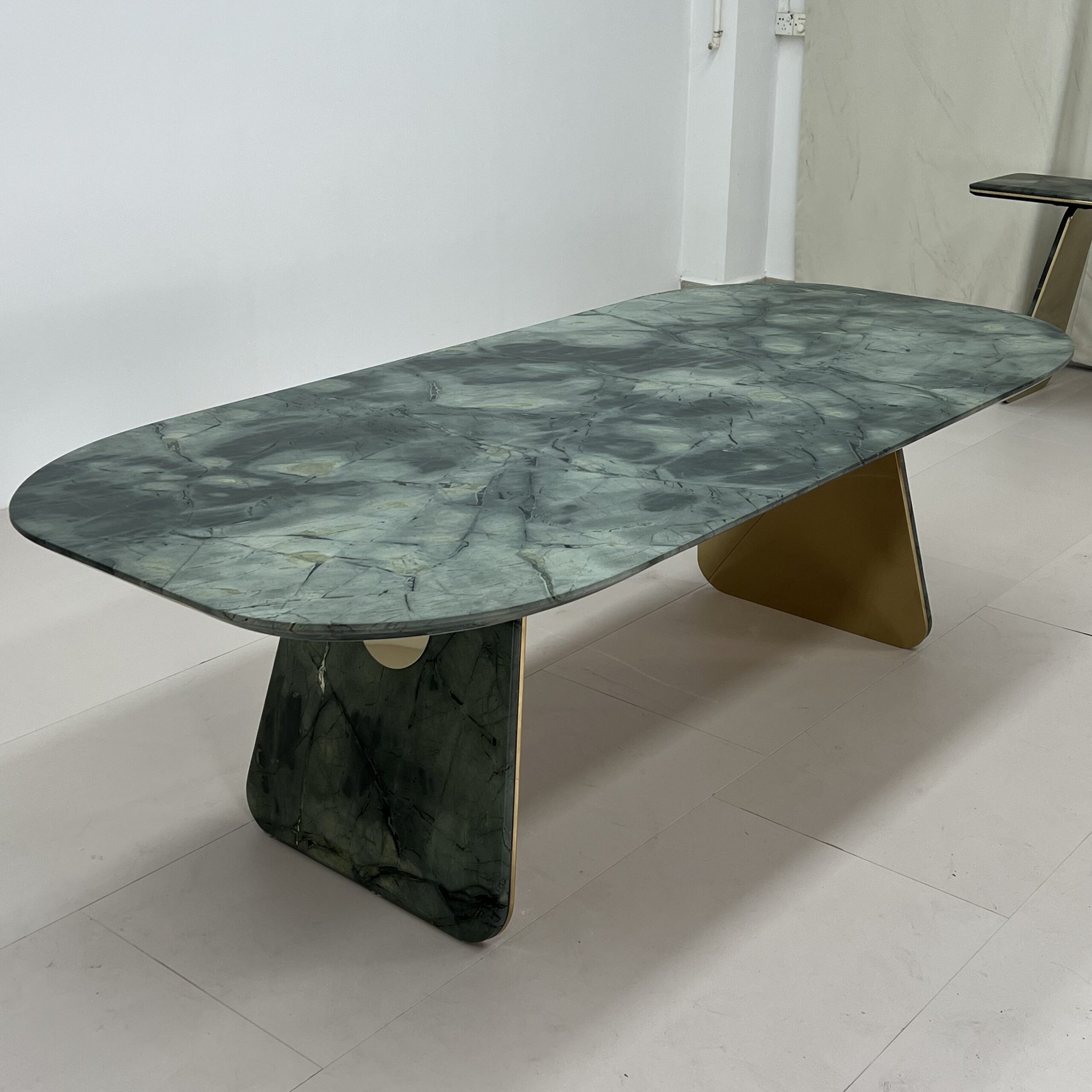 2.2m Green Nature Marble Golden Stainless Steel Dining Table MJ180 - 图片 3