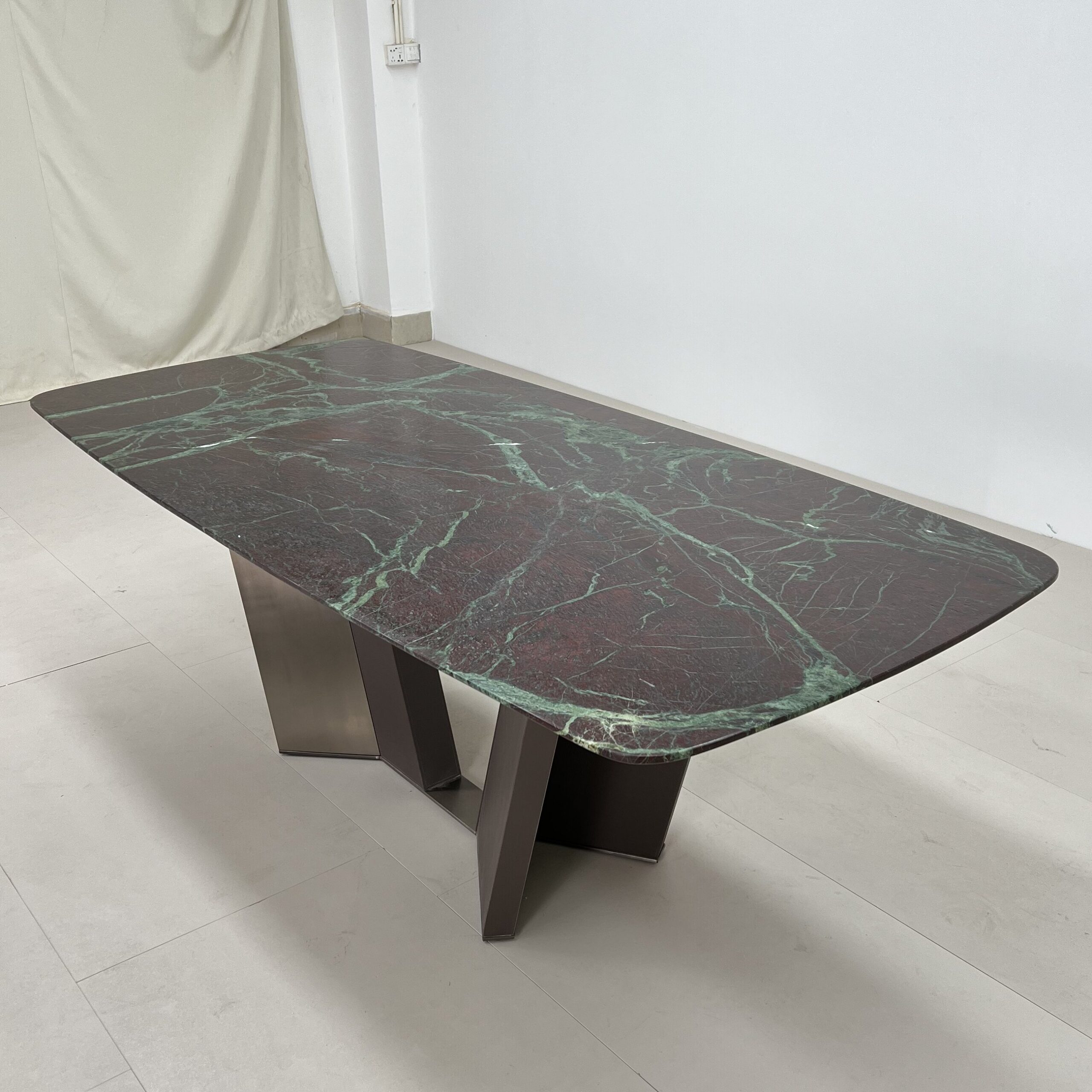 2.2m Sleek Light‑Luxury Upholstered Stainless‑Steel & Natural Marble Dining Table MJ1287 - 图片 2
