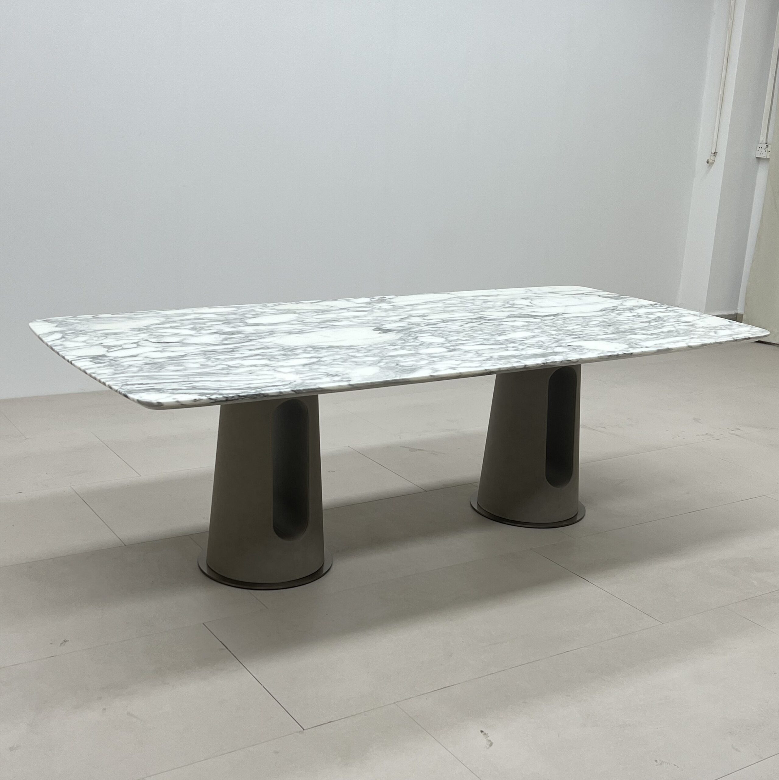 2.2m Two Hollow Waist‑form Leather‑Wrapped Bases Nature Marble Dining Table MJ1272B - 图片 4