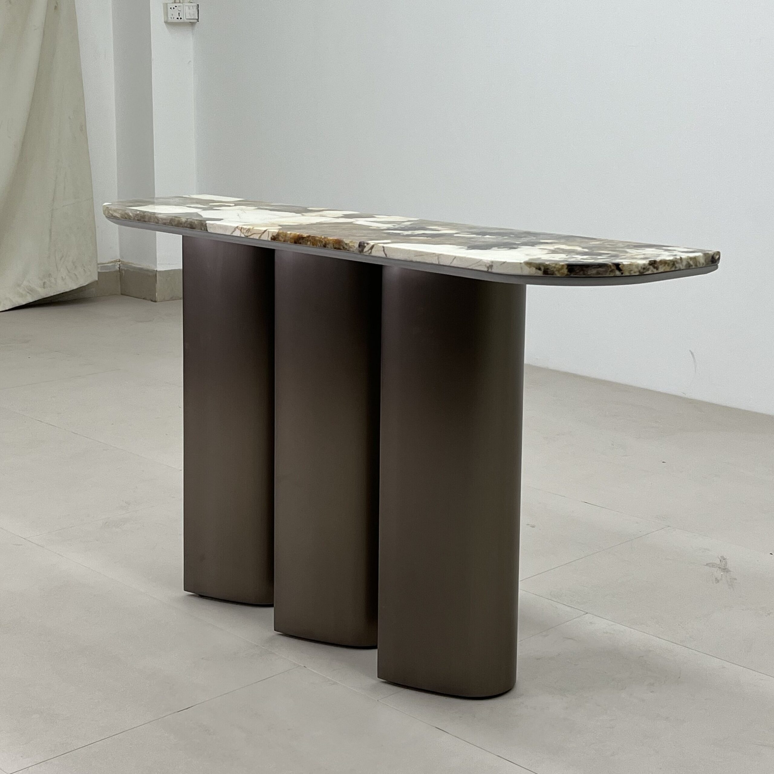 1.4m Three Leg Stainless Steel Pandora Luxury Stone Console Table MJ333 - 图片 3