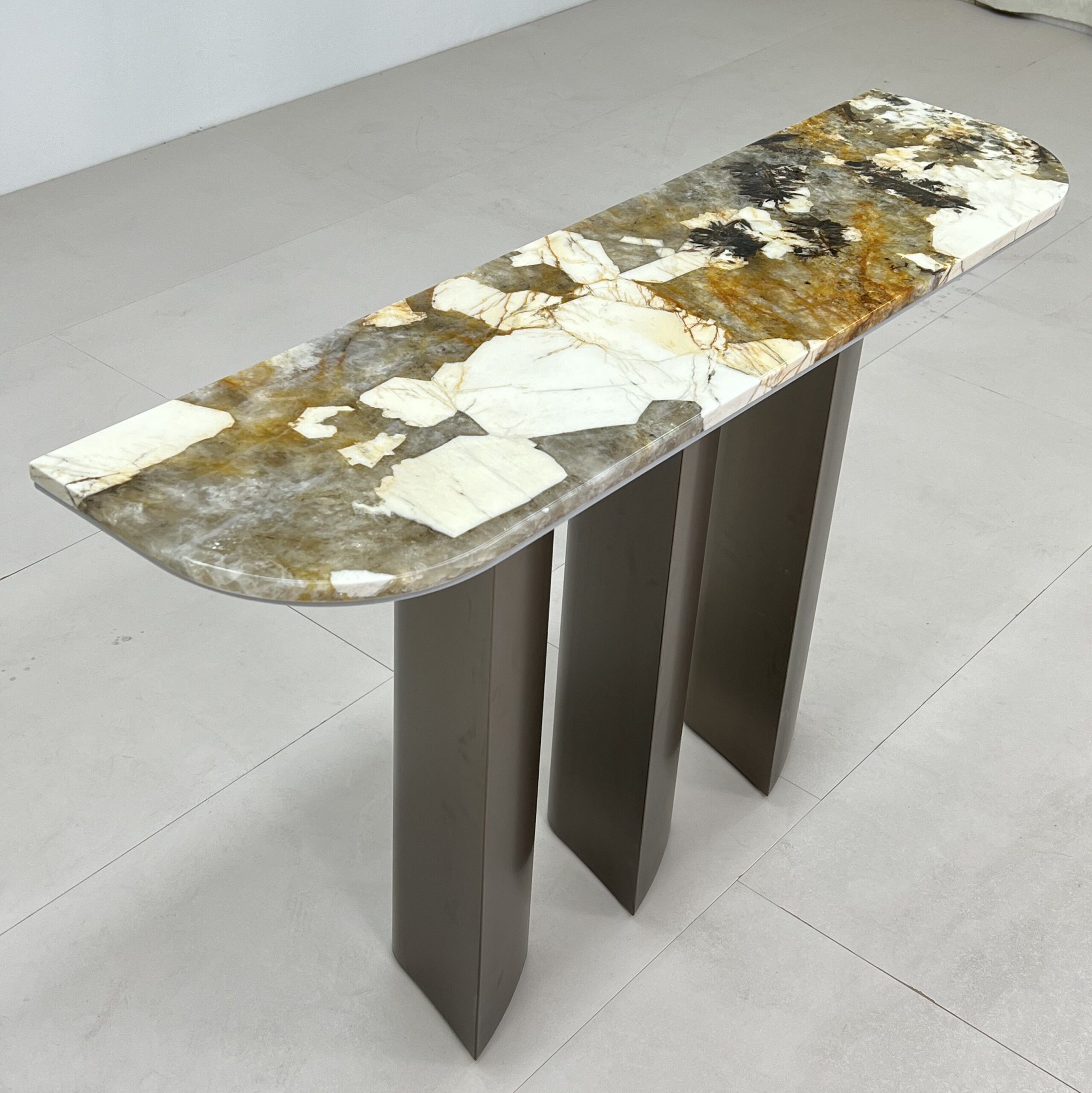 1.4m Three Leg Stainless Steel Pandora Luxury Stone Console Table MJ333 - 图片 2