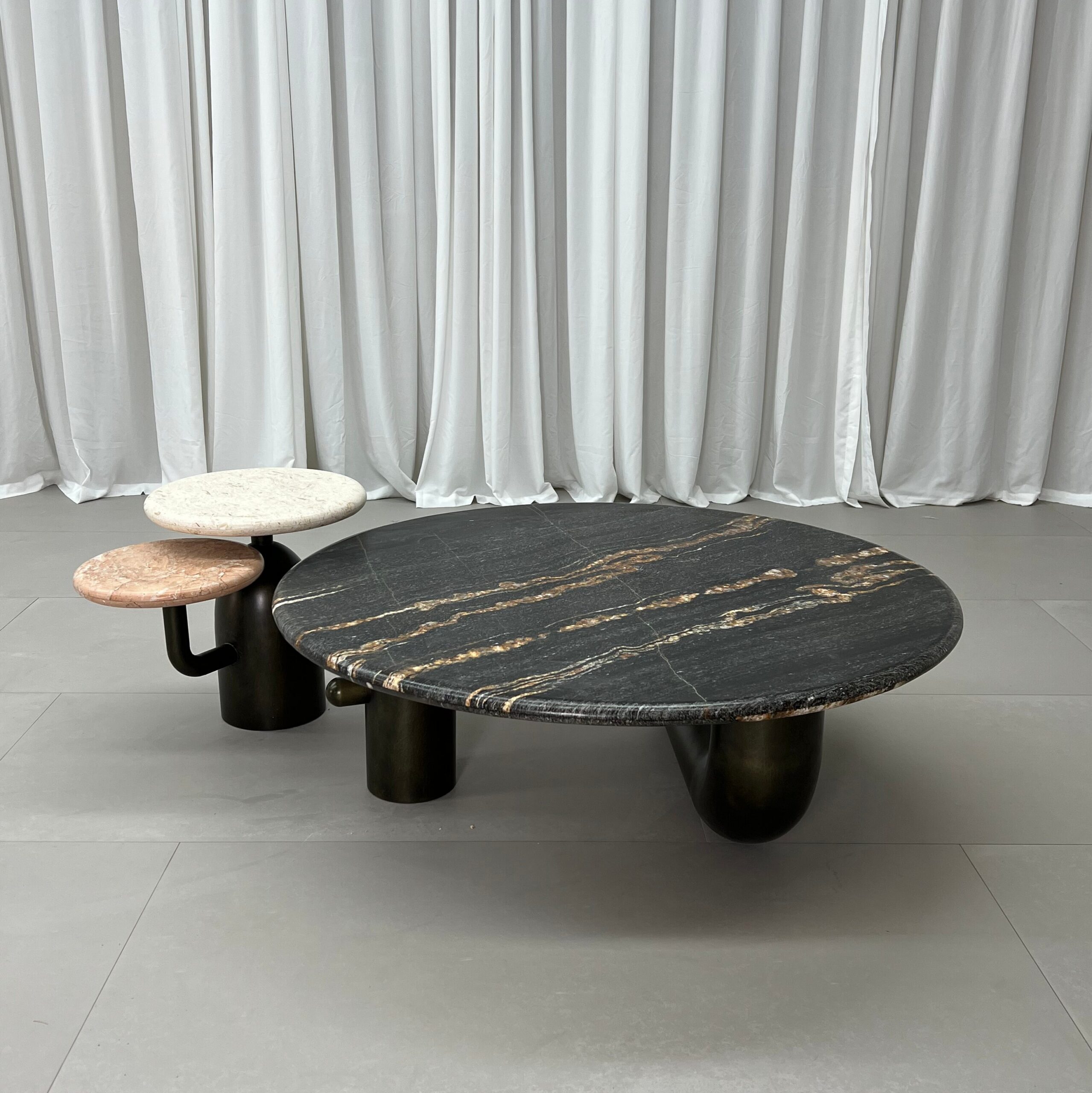1m Industrial Pipe‑Design Natural Marble Nesting Coffee Table Set MJ2081 - 图片 2