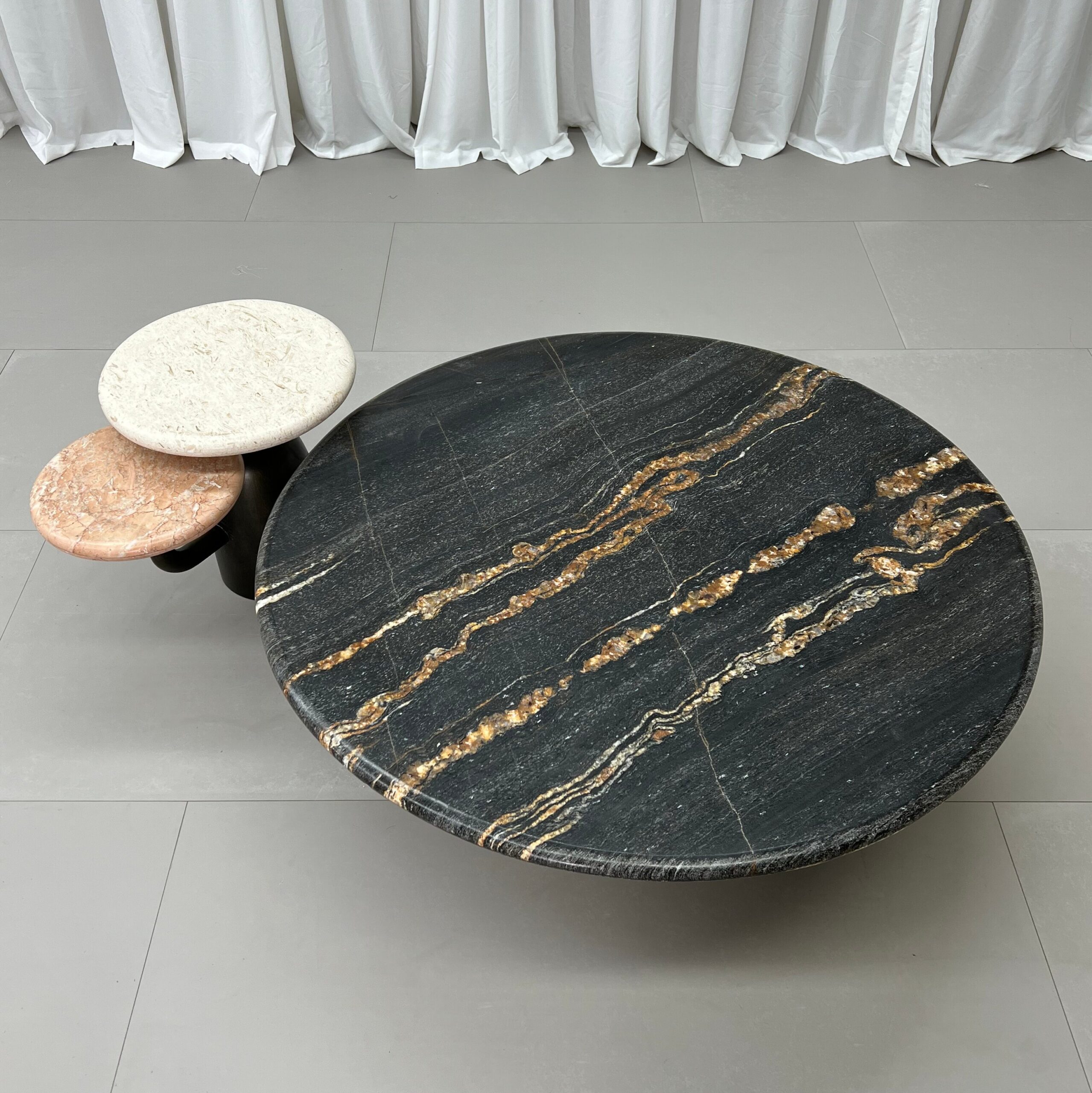 1m Industrial Pipe‑Design Natural Marble Nesting Coffee Table Set MJ2081 - 图片 3