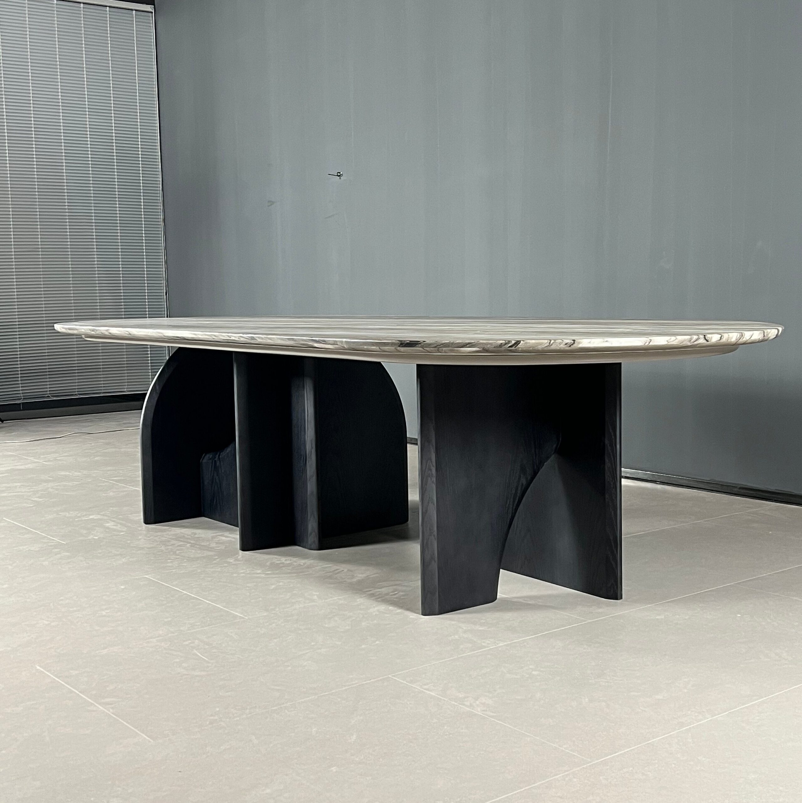 3m Italian Minimalist Dining Table with Artistic Wood Veneer Base MJ1395 - 图片 3