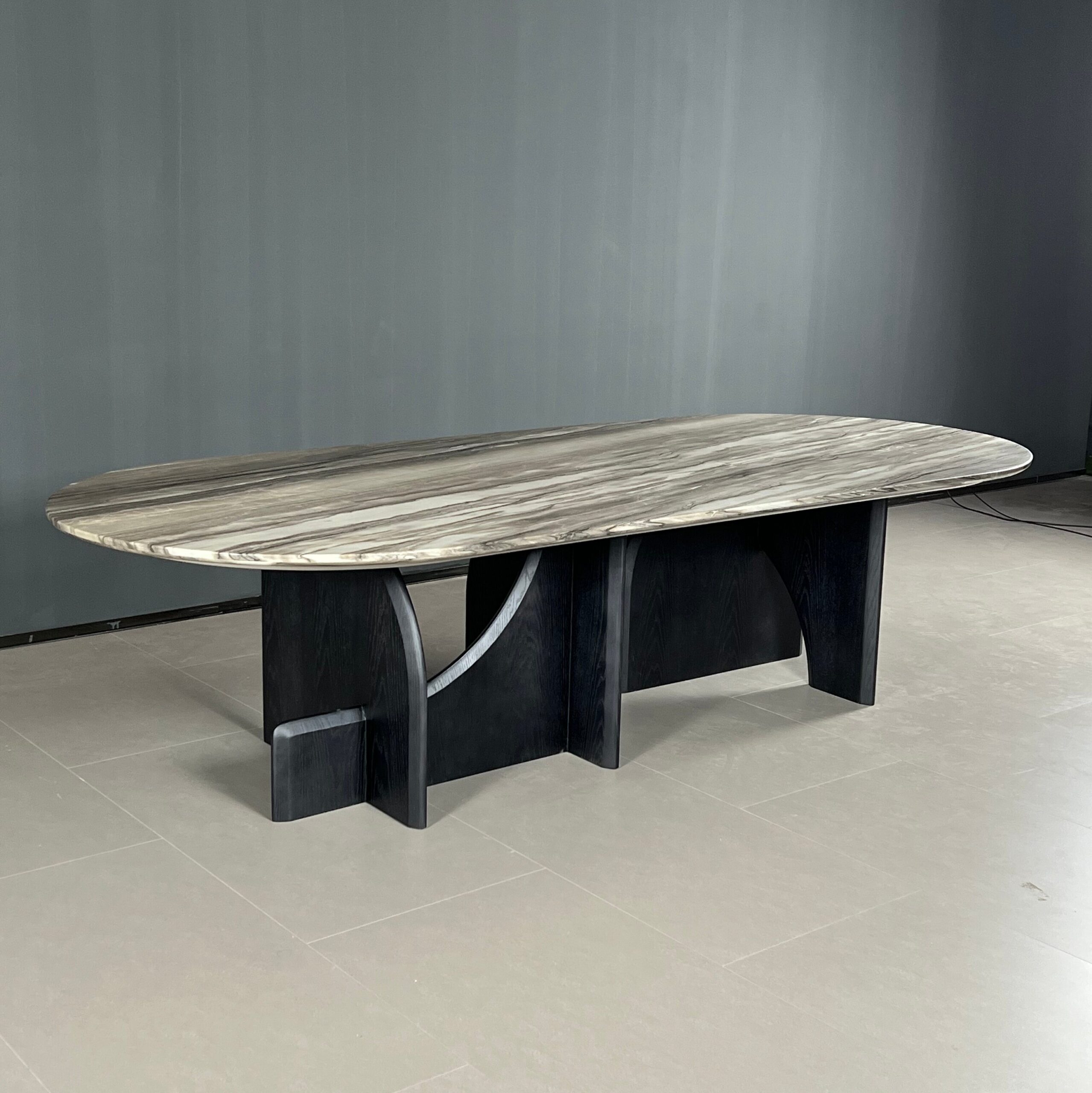 3m Italian Minimalist Dining Table with Artistic Wood Veneer Base MJ1395 - 图片 2