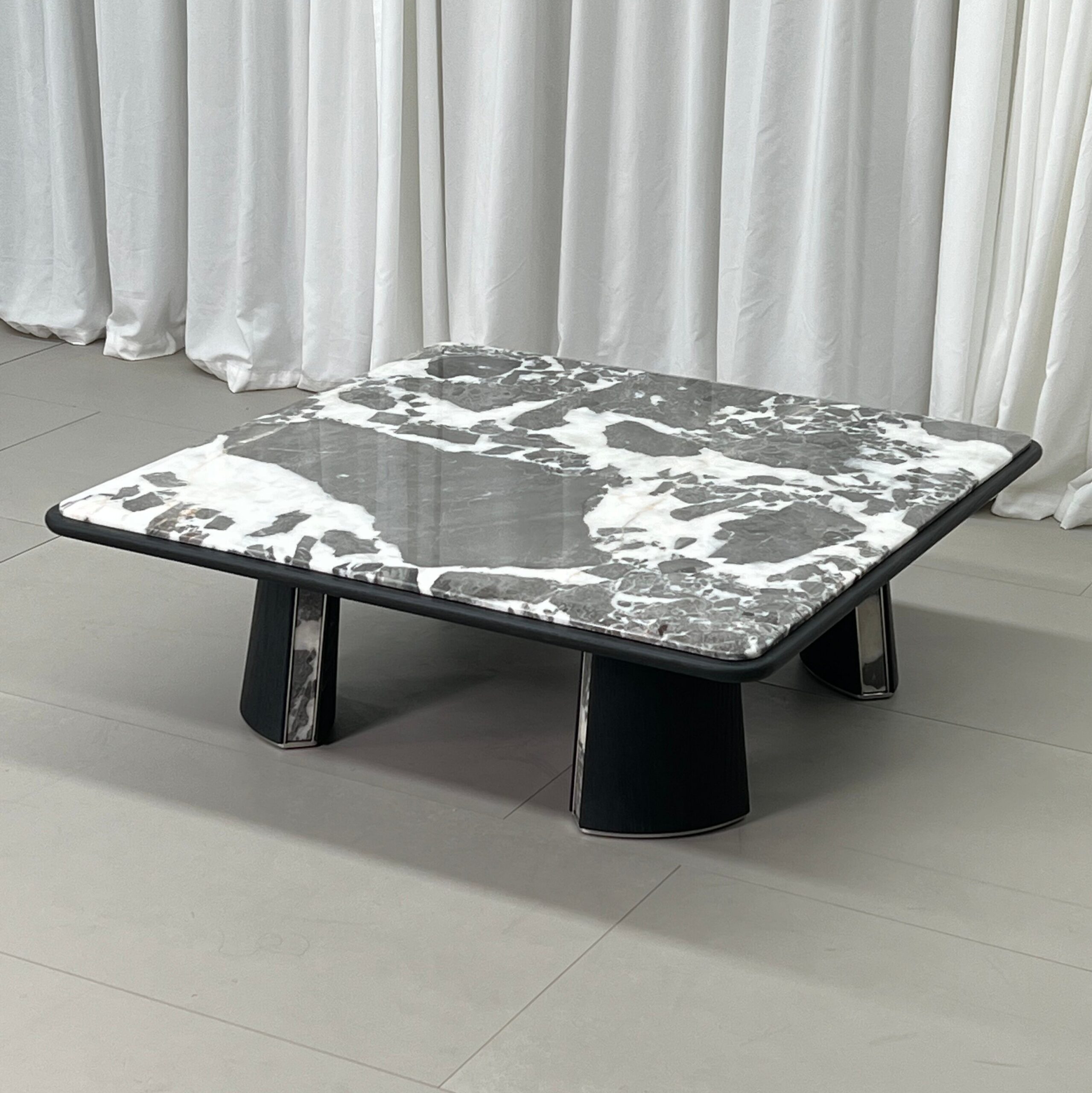 1.1m Square wood veneer & Marble Coffee Table MJ1508 - 图片 2
