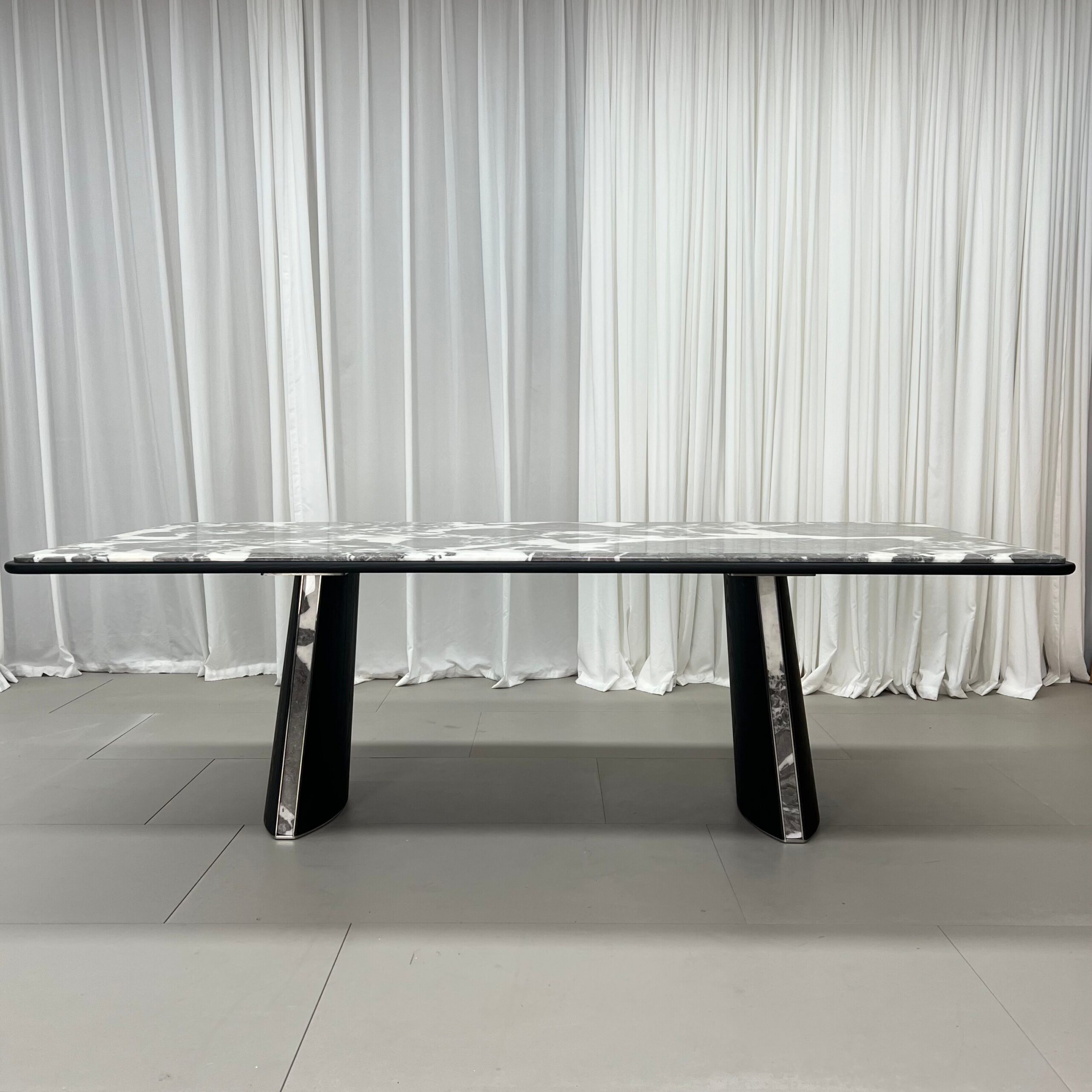 2.4m Bulgari‑Grey Dining Table With Trapezoidal Inlaid‑Marble Pedestals MJ1508 - 图片 4