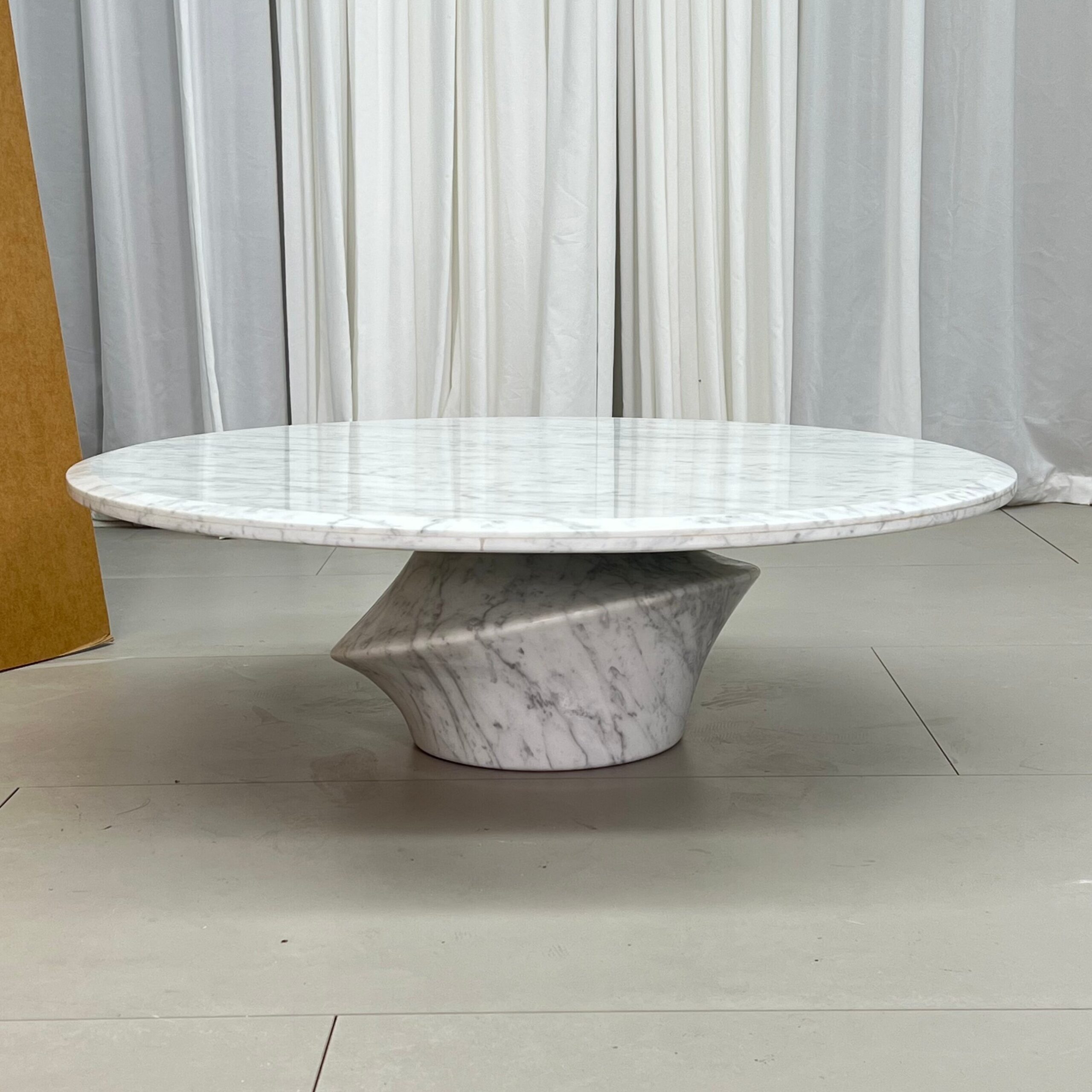 1m Round Coffee Table, Solid Carved Middle‑White Marble MJ2099 - 图片 2
