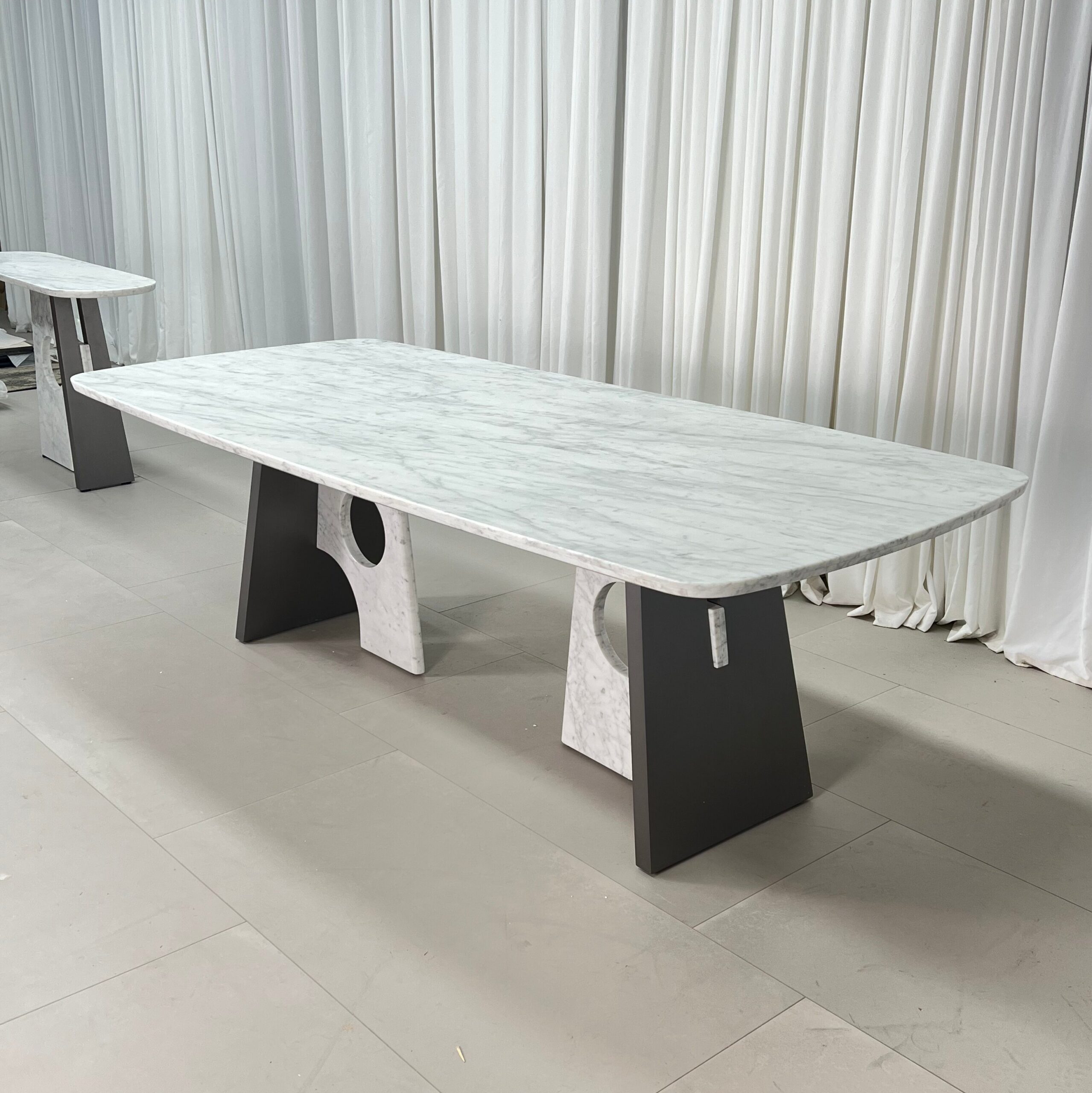 2.4m Geometric Cut‑out Nature Marble Rectangular Dining Table MJ1507 - 图片 3