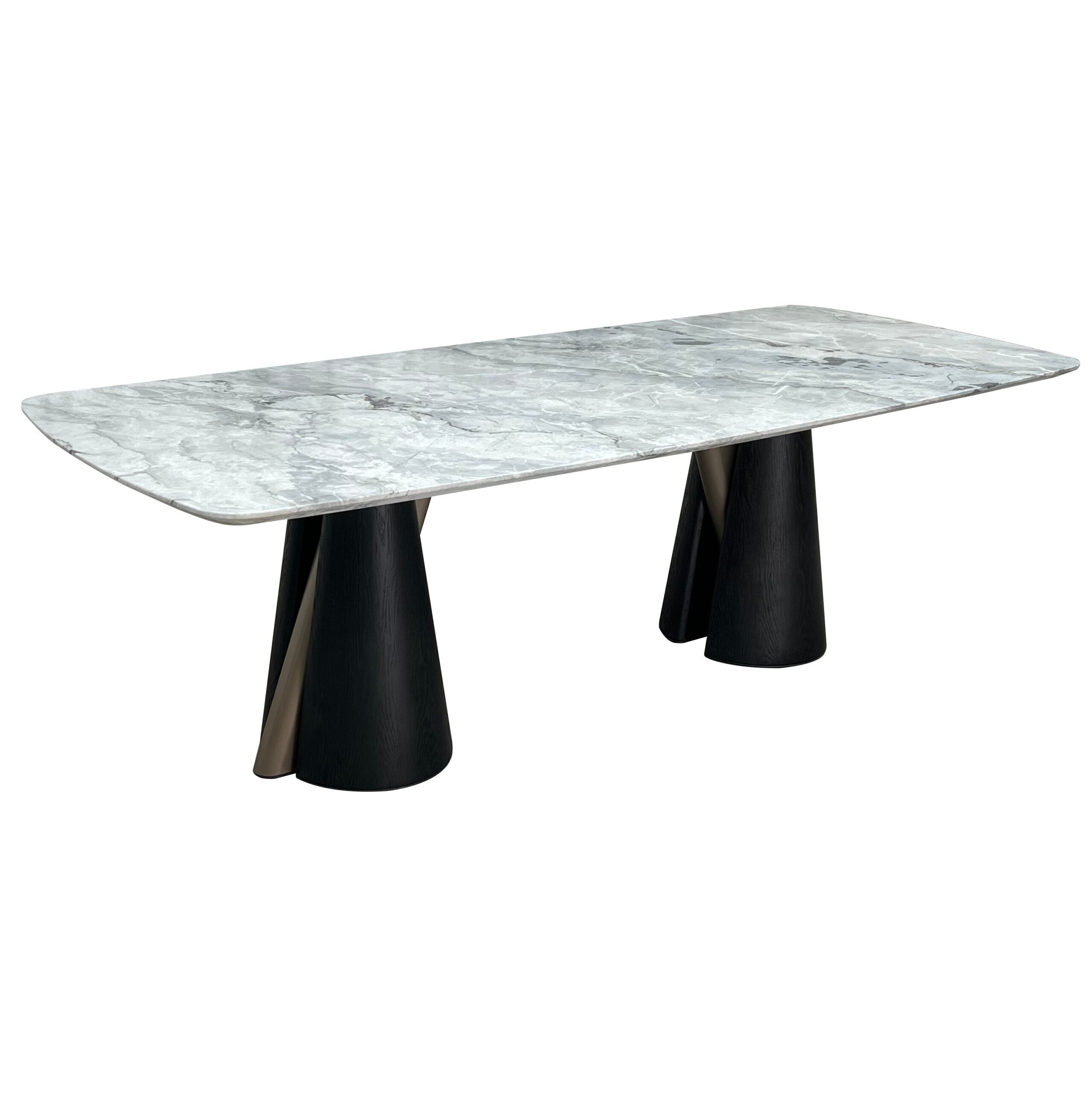 2.4m Natural Marble Dining Table With Wood & Stainless Steel Legs MJ1525 - 图片 4