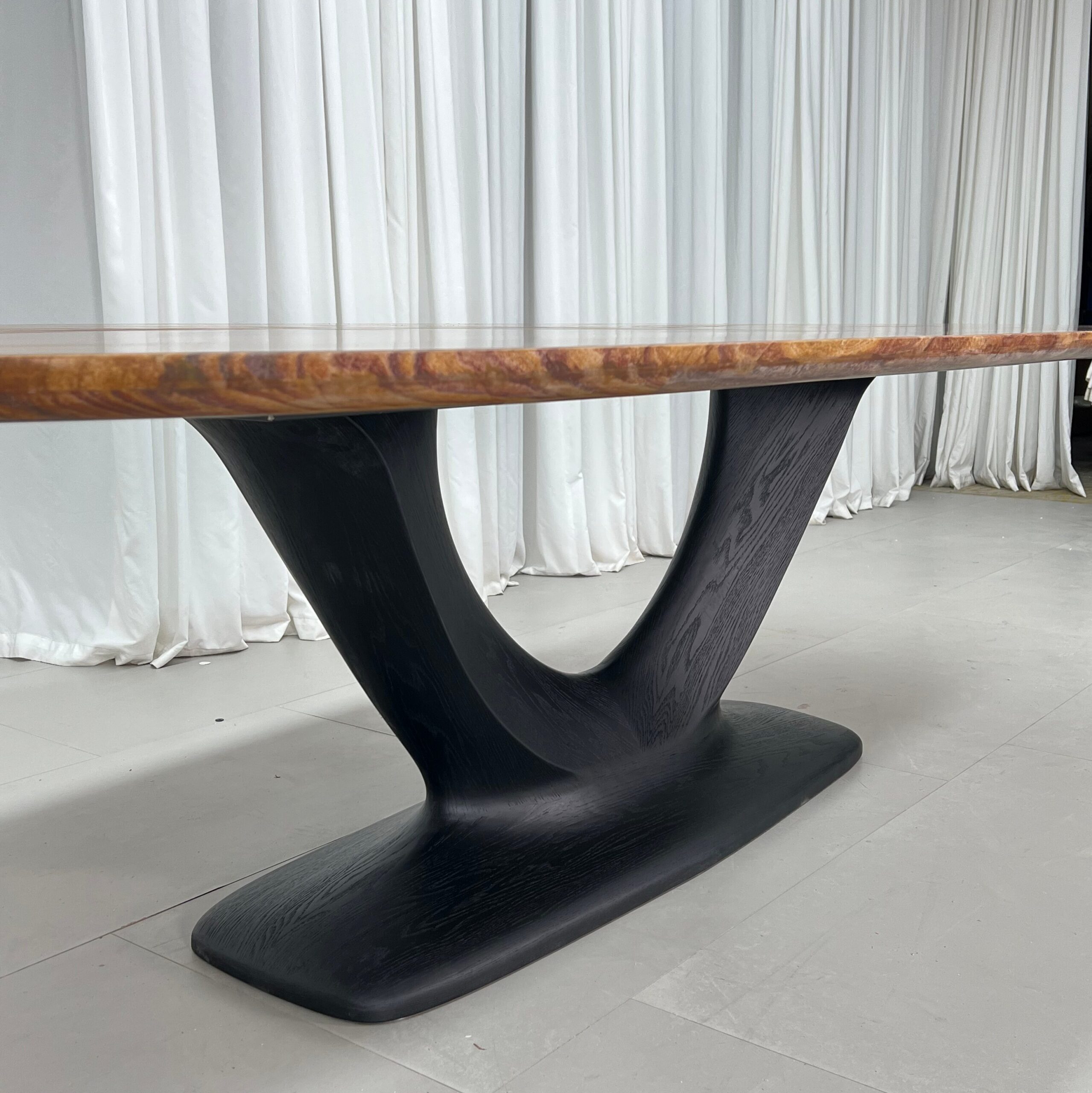 2.8m Wood‑Grain Natural Marble Table, Wood Veneer Base MJ1523 - 图片 4