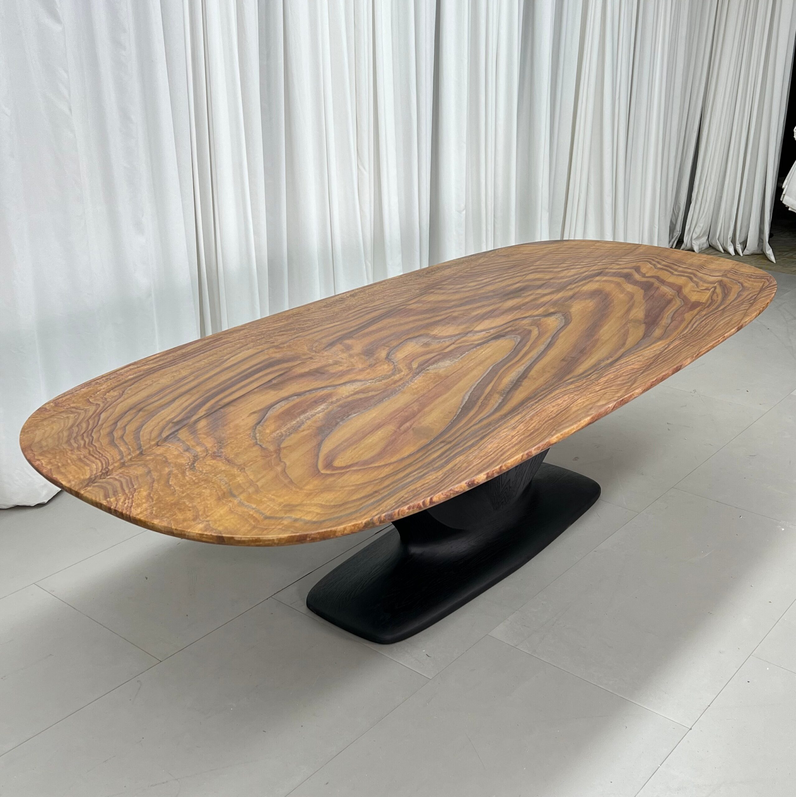 2.8m Wood‑Grain Natural Marble Table, Wood Veneer Base MJ1523 - 图片 3
