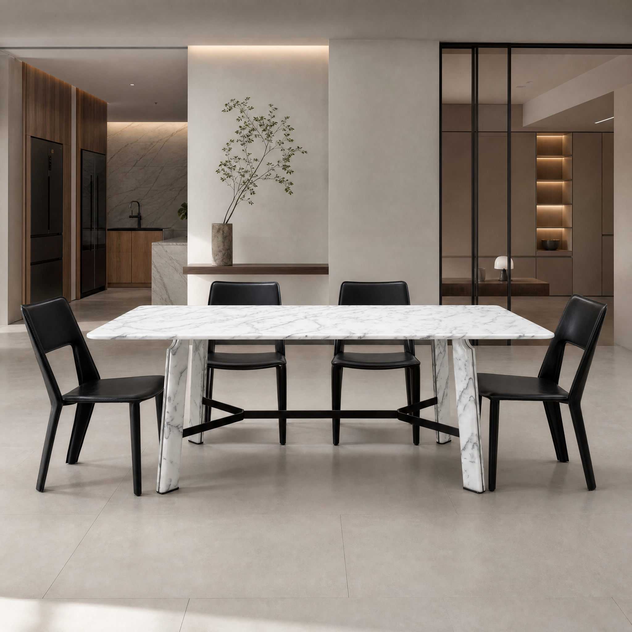 2m Modern Italian Natural White Marble Dining Table MJ1330