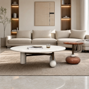 Round Coffee‑Table Set with Bulbous Pebble Stone Feet MJ2108