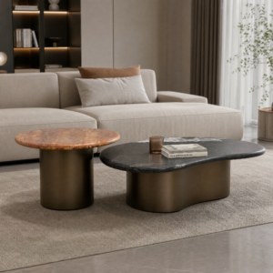 Crescent‑Shaped Irregular Natural Marble Dining Table MJ2098