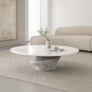 1m Round Coffee Table, Solid Carved Middle‑White Marble MJ2099