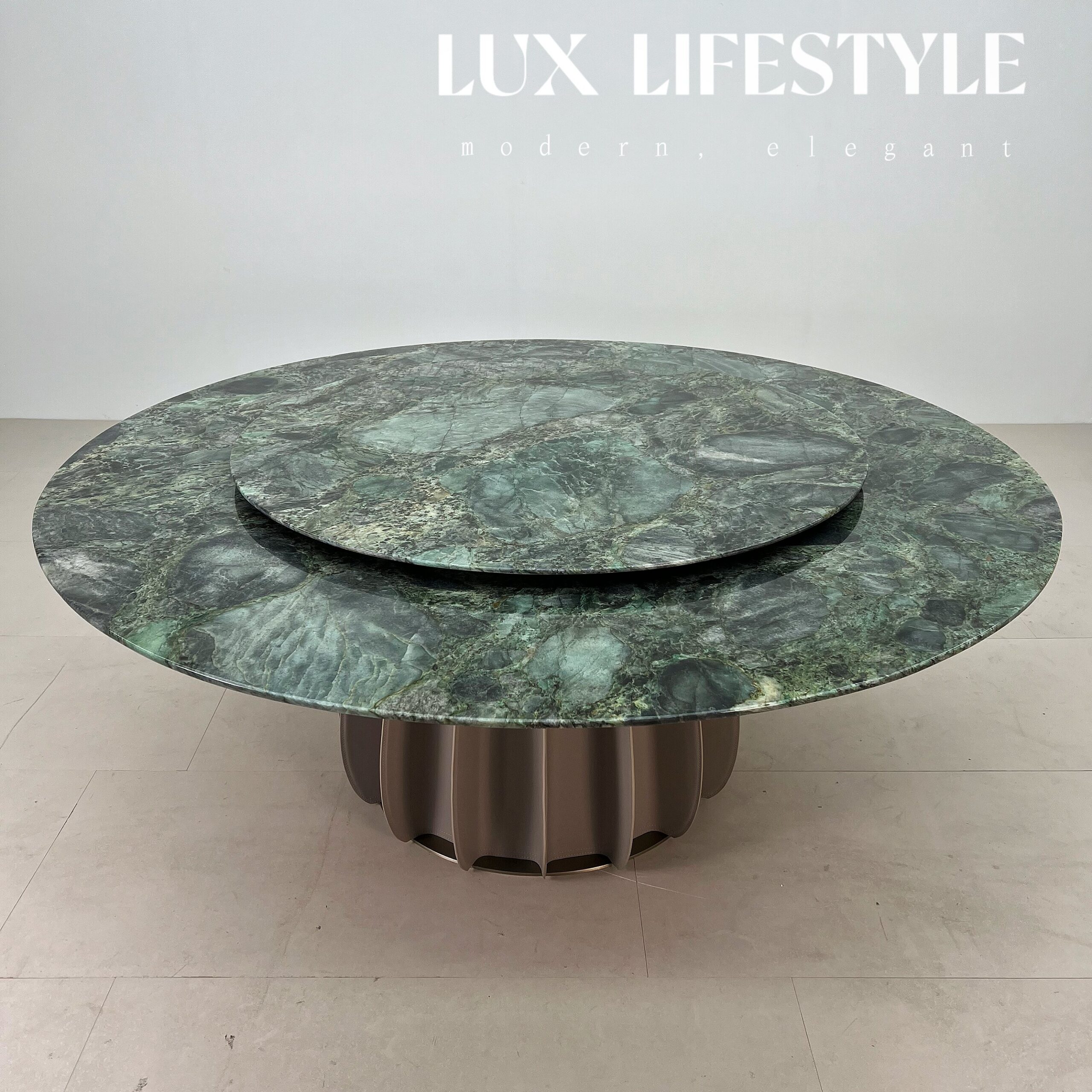 2m Round Dining Table with Single Fluted Pumpkin‑Shaped Base MJ1358 - 图片 3