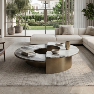 1.2m Tiered Double‑Crescent Spliced Natural‑Stone Coffee‑Table Set MJ2109