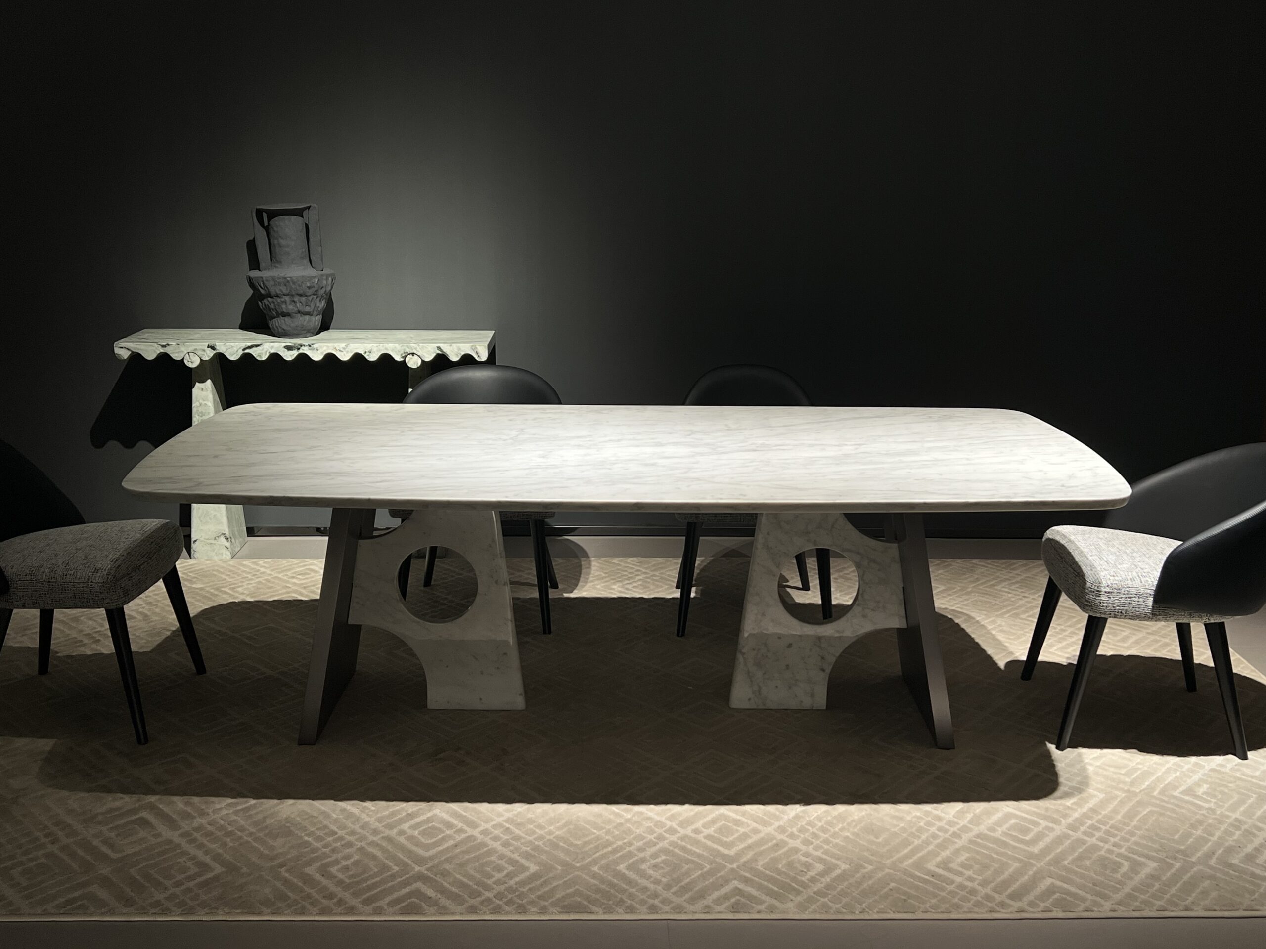 2.4m Geometric Cut‑out Nature Marble Rectangular Dining Table MJ1507 - 图片 4