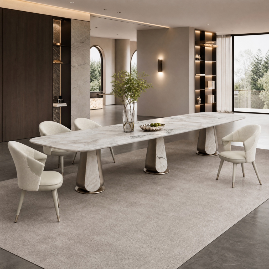 6m Villa House Big Size Nature Marble Dining Table MJ1578