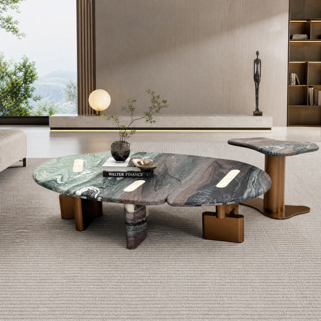 1.4m Natural Marble Coffee Table With Irregular Shape Design MJ2121