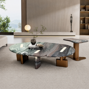 1.4m Natural Marble Coffee Table With Irregular Shape Design MJ2121
