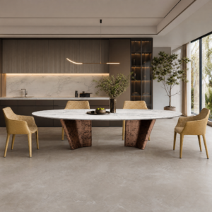 3.2m Nature Marble Top Dining Table With Stainless Steel Base MJ1562