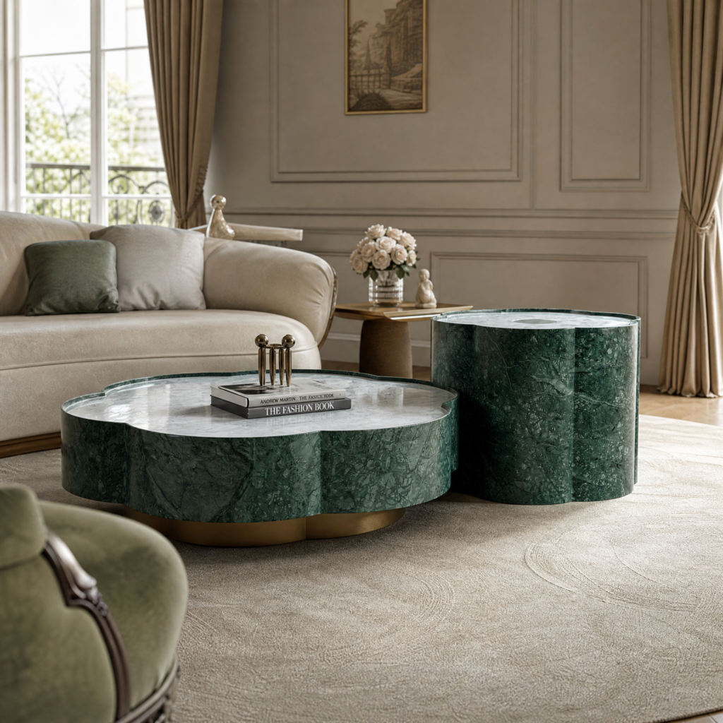 1.1m Flower Design Nature Marble Coffee Table Set MJ2125