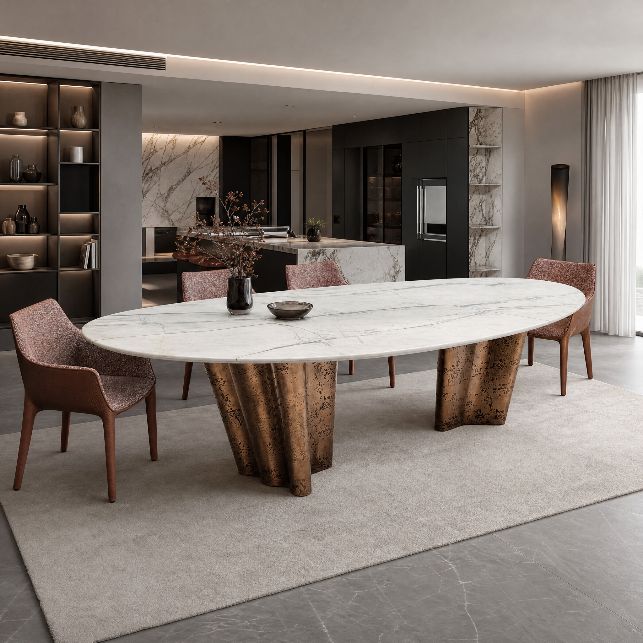 3.2m Nature Marble Top Dining Table With Stainless Steel Base MJ1562 - 图片 2