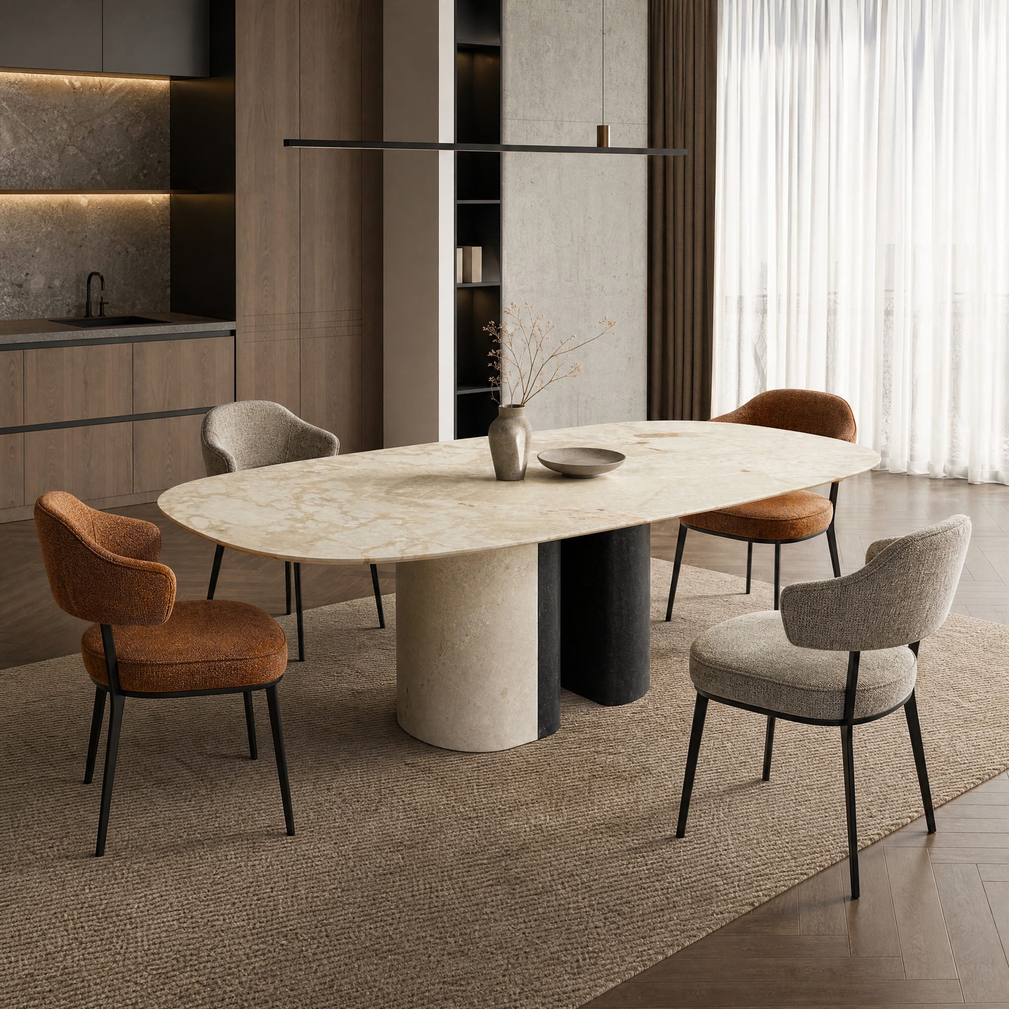 2.4m Nature Marble Dining Table MJ1565 - 图片 2