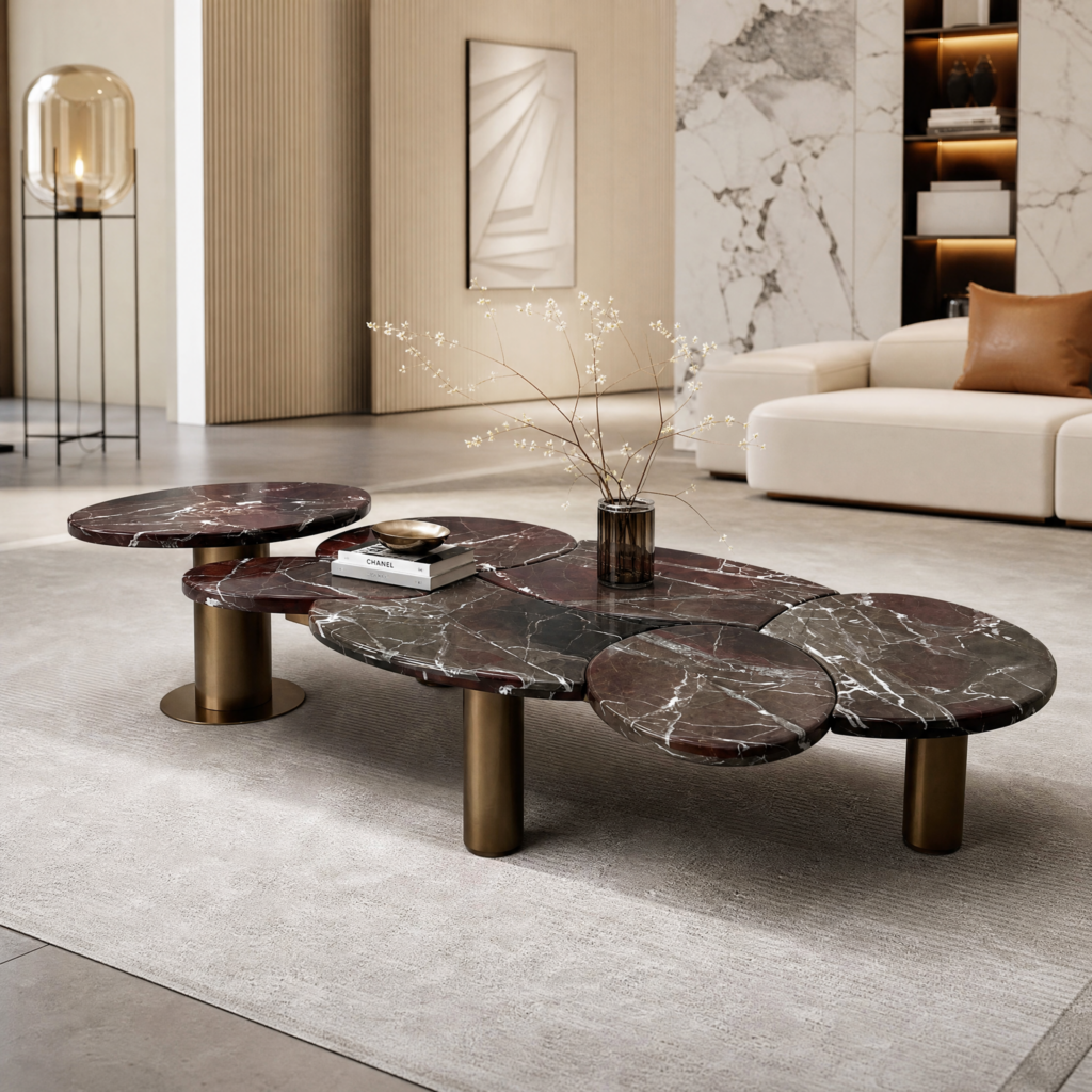 1.5m Irregular Design Nature Marble Coffee Table Set MJ2090